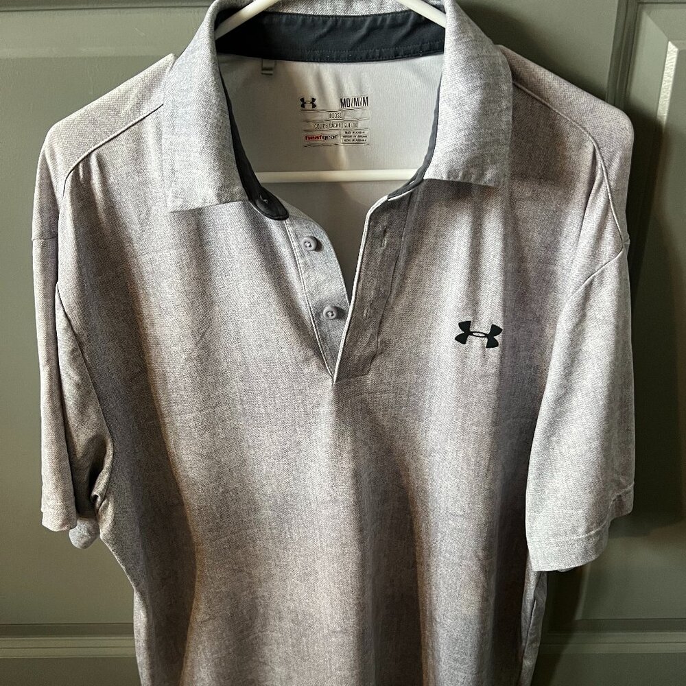 Under Armour Loose Fit Heat Gear Silver Golf Polo Men's Medium